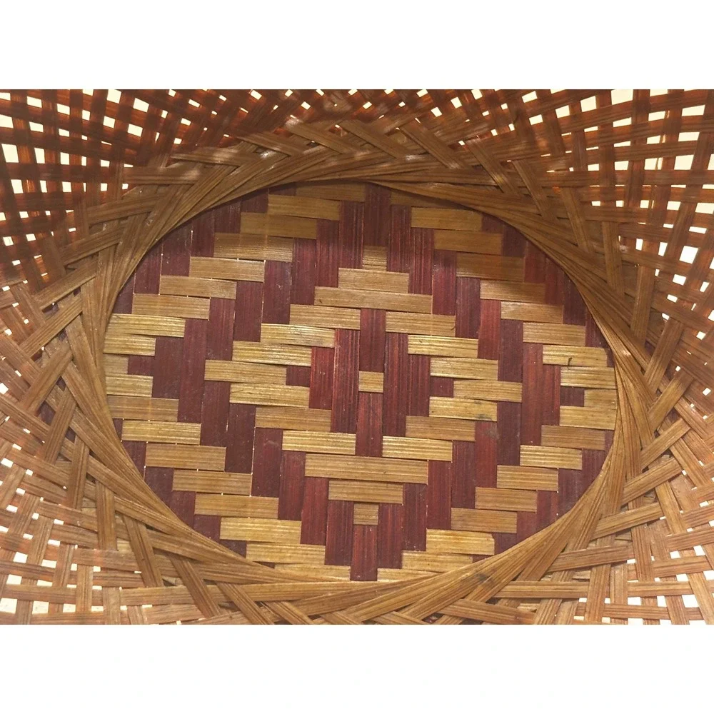 Vintage Woven Bamboo Basket Oval Lattice Diamond Pattern Boho Decor